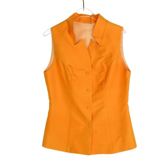 1990s Vintage Orange Sleeveless Blouse Vest Top Small - Picture 2 of 4